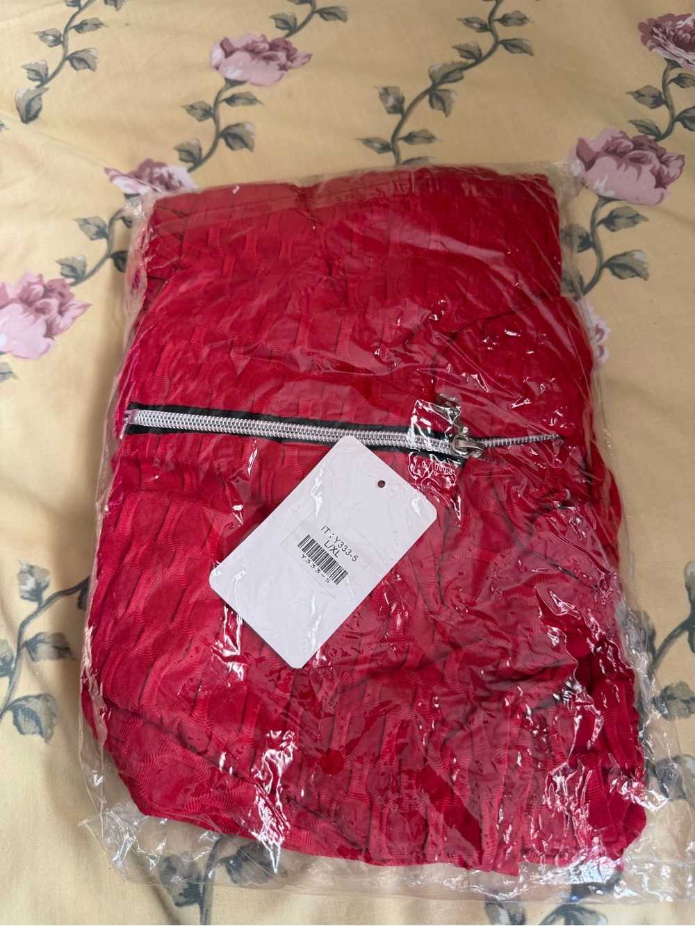 Red Women's Puffer Jacket with Front Zipper